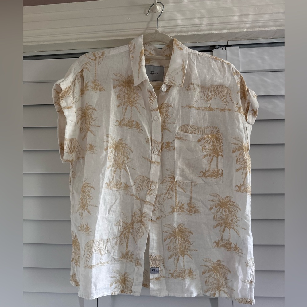 Rails Whitney Wild Bengals Short Sleeve Button-Down Shirt with Tan Tiger Print